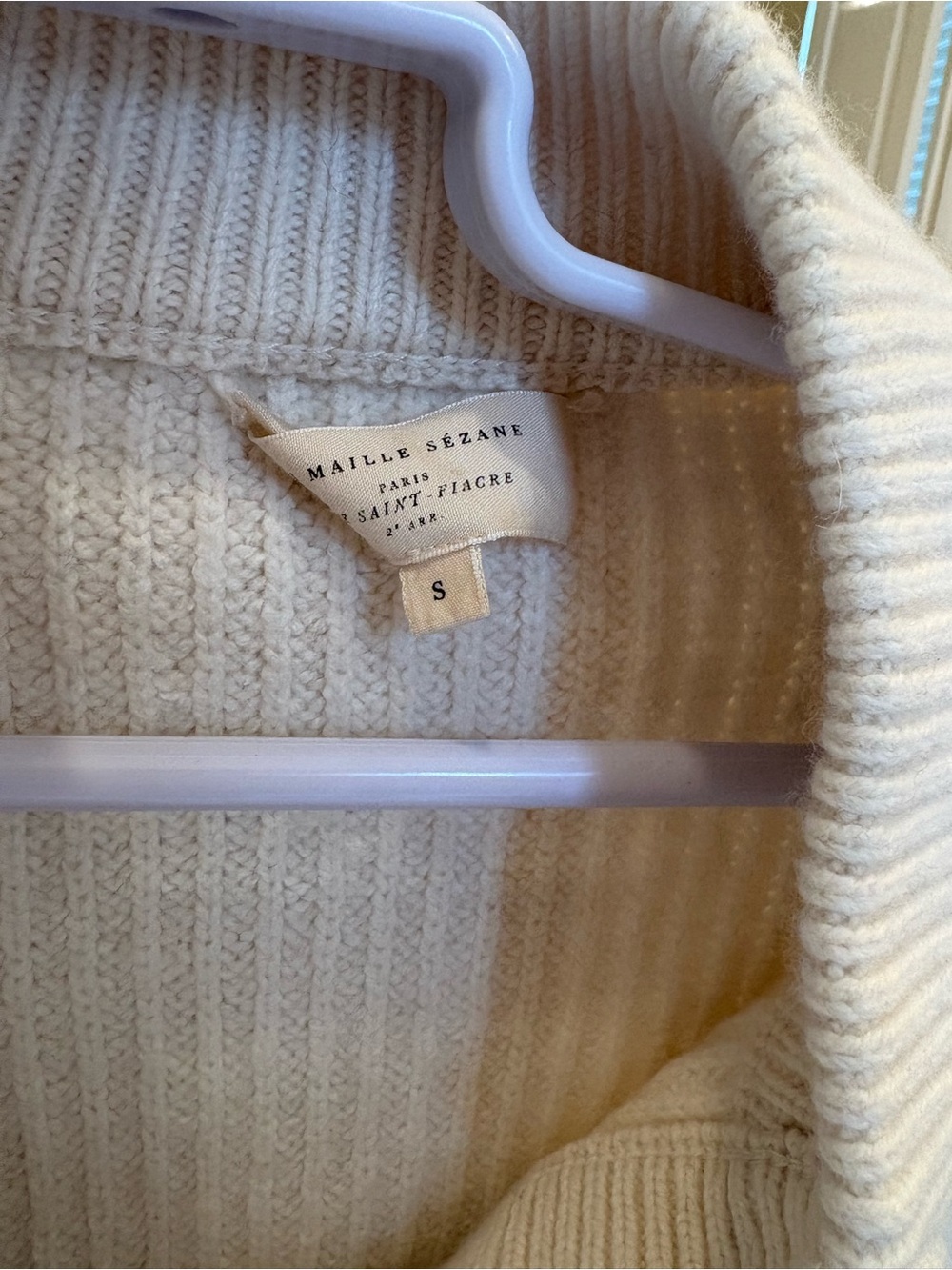 Sezane Cream Ribbed Cowl Button Sweater - Picture 7 of 7